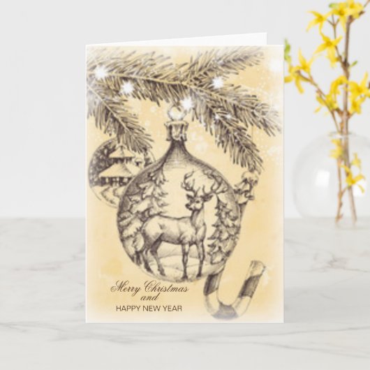 Carte Joyeux Noël vintage (Fleur jaune)