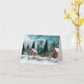 Carte Joyeux Noël Watercolor Village d'hiver (Fleur jaune)