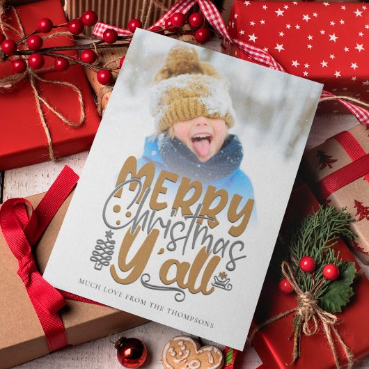 Carte Joyeux Noël Y'All Photo Artsy Typographie