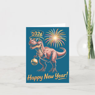 Carte Joyeux Nouvel An 2026 T-shirt drôle de dinosaure p