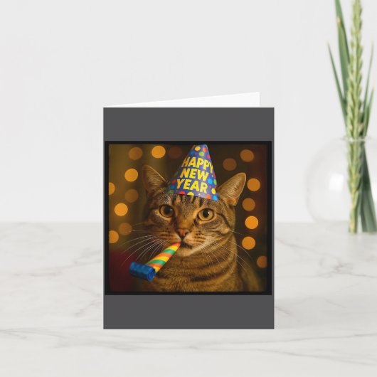 Carte Joyeux Nouvel An Chat Chapeau de Fête Drôle Mème F (Devant)