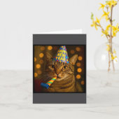 Carte Joyeux Nouvel An Chat Chapeau de Fête Drôle Mème F (Fleur jaune)