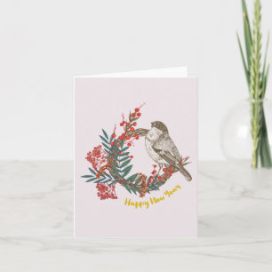 Carte Joyeux Nouvel An Couronne d'oiseaux