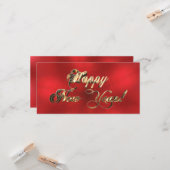 Carte Joyeux Nouvel An Elegant Rouge et Or Script (Devant/Arrière en situation)
