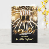 Carte Joyeux Nouvel An Mariage Champagne et feux d'artif (Fleur jaune)