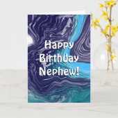 Carte Joyeux Nouvel An Nephew | Bleu et Marbre blanc (Fleur jaune)