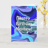 Carte Joyeux Nouvel An Nephew | Bleu et Marbre blanc (Fleur jaune)