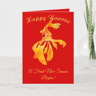 Carte Joyeux Nowruz Poisson Rouge Isolé pour le Nouvel A