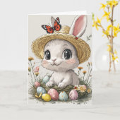 Carte Joyeux oeufs de lapin de Pâques papillons Ladybug (Fleur jaune)