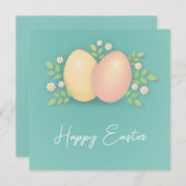 Carte Joyeux oeufs de Pâques et fleurs bleu doux (Devant / Derrière)