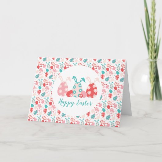 Carte Joyeux OEufs Décorés De Pâques Oreilles De Lapin (Devant)