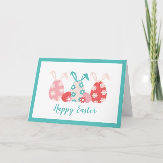 Carte Joyeux OEufs Décorés De Pâques Oreilles De Lapin (Devant)