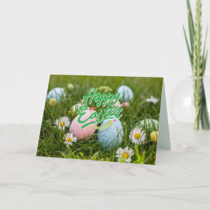 Carte Joyeux Oeufs et fleurs peints de Pâques