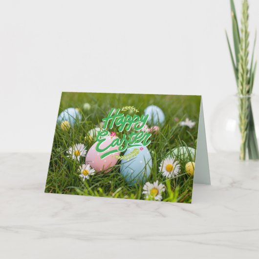Carte Joyeux Oeufs et fleurs peints de Pâques (Devant)