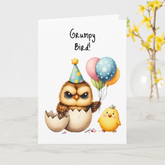 Carte Joyeux Oiseau Grumpy Oiseau OEufs à éclos Ballons (Fleur jaune)