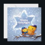 Carte Joyeux Oiseaux de neige hivernaux d'Hanoukka<br><div class="desc">Cette conception de vacances comprend deux oiseaux assis sur une branche d'arbre chargé de neige portant un kippah et écharpe avec la neige tombant dans l'arrière - plan. Le texte "Happy Hannukah" dans la typographie blanche moderne dans l'Etoile de David. #hanoukka #chanukah #vacances #saisonnière #fête #hiver #neige #oiseaux #écharpe #kippah...</div>