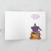 Carte Joyeux Ours Citrouille d'Halloween avec chat et co (Intérieur)