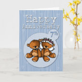Carte joyeux ours d'anniversaire - 7 ans (Fleur jaune)