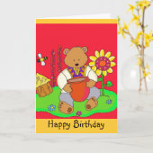 Carte Joyeux Ours De Miel Anniversaire ! (Fleur jaune)