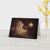 Carte Joyeux ours en peluche de Noël avec lampe brillant (Fleur jaune)