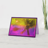 Carte Joyeux palmier et soleil violet anniversaire (Devant)