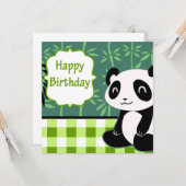 Carte Joyeux Panda en bambou vert d'anniversaire (Devant/Arrière en situation)