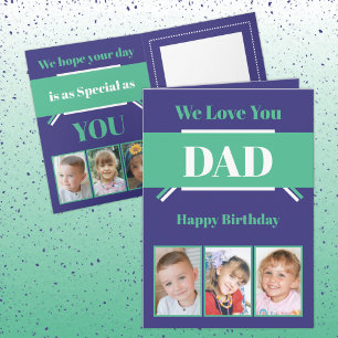 Carte Joyeux papa anniversaire avec six photos bleu vert