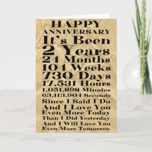 Carte Joyeux papier 2e anniversaire Mariage
