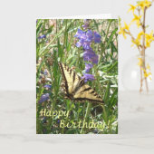 Carte Joyeux papillon d'anniversaire (Fleur jaune)