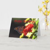 Carte Joyeux papillon Monarque d'anniversaire sur Red Zi (Fleur jaune)