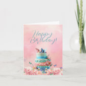 Carte Joyeux papillons d'anniversaire avec gâteau et piv (Devant)