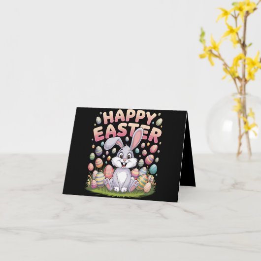 Carte Joyeux Pâques 2025 Oeufs Lapin mignon lapin lapin (Fleur jaune)