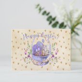 Carte Joyeux Pâques Aquarelle Oeufs Panier Coeurs (Debout devant)