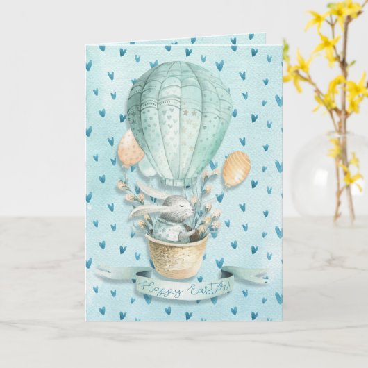 Carte Joyeux Pâques ! Bunny dans l'aquarelle du ballon à (Fleur jaune)