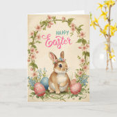 Carte Joyeux Pâques - Couronne Florale de Lapin (Fleur jaune)