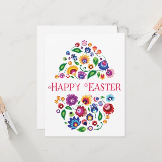 Carte Joyeux Pâques (folklore) personnalisable plat (Devant/Arrière en situation)