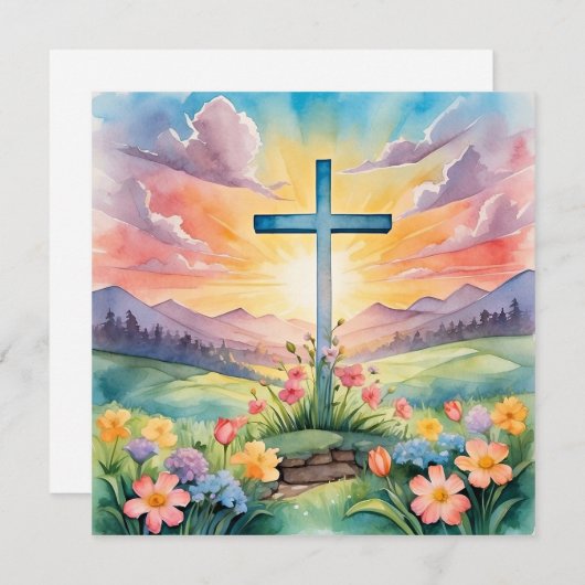 Carte Joyeux Pâques, illustration colorée, (Devant / Derrière)