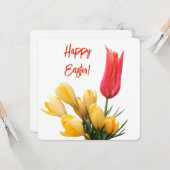 Carte Joyeux Pâques joli crocus rouge tulip floral (Devant/Arrière en situation)