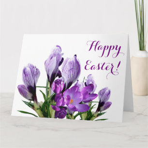 Carte Joyeux Pâques joli violet fleurs de crocus fleurie