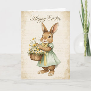 Carte Joyeux Pâques - Lapin avec Fleurs Jaunes