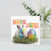 Carte Joyeux Pâques | Lapin avec oeuf coloré (Debout devant)