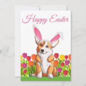 Carte Joyeux Pâques mignonne Corgi Bunny Floral Custom (Devant)