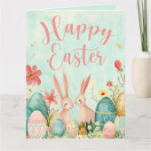 Carte Joyeux Pâques vert clair aquarelle personnalisable (Devant)