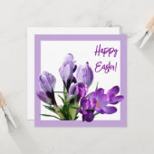 Carte Joyeux Pâques violet fleuri brillant boho coloré (Devant/Arrière en situation)