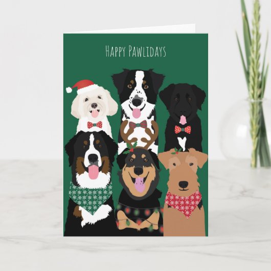 Carte Joyeux Pawlidays de mignons chiens de Noël (Devant)