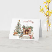 Carte Joyeux Pawlidays Design de Chien - Bouvier Austral (Fleur jaune)