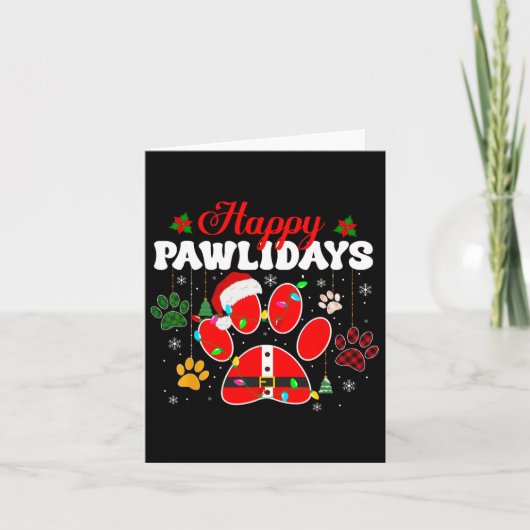 Carte Joyeux Pawlidays Lumières de Noël Chien Paw Animal (Devant)