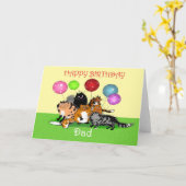 Carte Joyeux père anniversaire, chats et ballons. (Fleur jaune)
