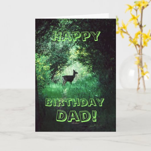 Carte Joyeux père d'anniversaire ! Cerf dans les bois (Fleur jaune)