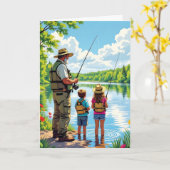 Carte Joyeux père d'anniversaire | Papa pêche avec les e (Fleur jaune)